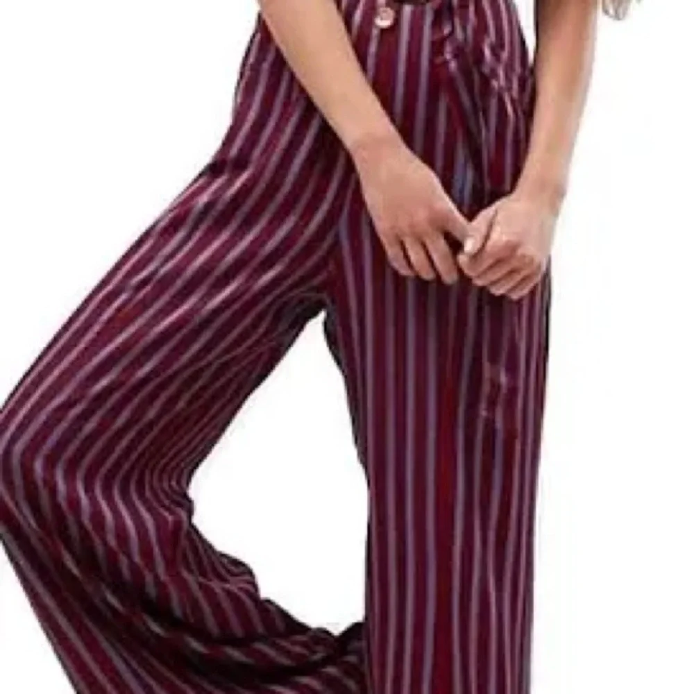 Free People City Girl Striped Jumpsuit NEW wide leg sleeveless pockets Burgandy